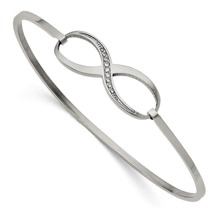 Stainless Steel Infinity Polished CZ Bangle ,