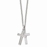 Stainless Steel Laser cut CZ Two Piece Cross Pendant Necklace ,