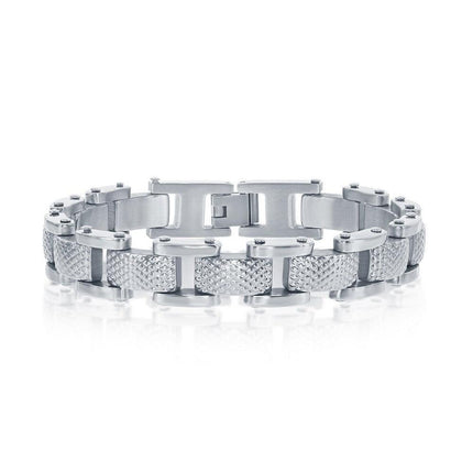 Stainless Steel Linked Grid Design Bracelet, 8.5" ,