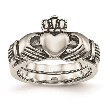 Stainless Steel Love, Loyalty, Friendship Claddagh Double Hinged Ring ,