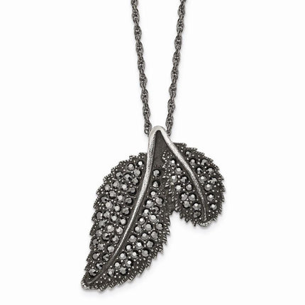 Stainless Steel Marcasite and Antiqued Leaf Necklace ,