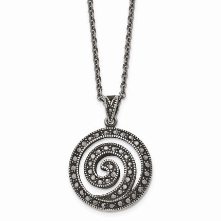 Stainless Steel Marcasite and Antiqued Swirl Necklace ,