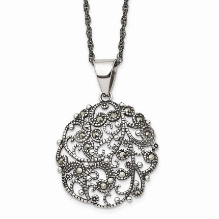 Stainless Steel Marcasite Textured Circle Necklace ,