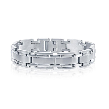 Stainless Steel Matte and Polished Linked Bracelet, 8.5" ,