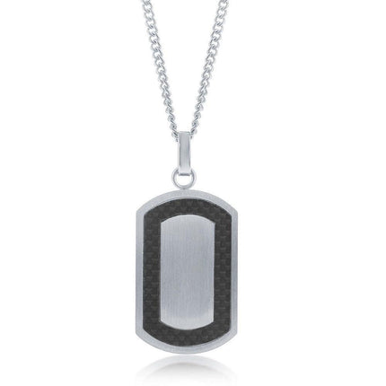 Stainless Steel Matte Carbon Fiber Border Dog Tag with Chain ,