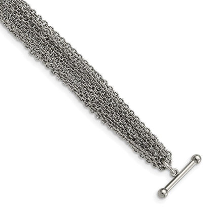 Stainless Steel Multiple Row of Chain 7.5in Toggle Bracelet ,