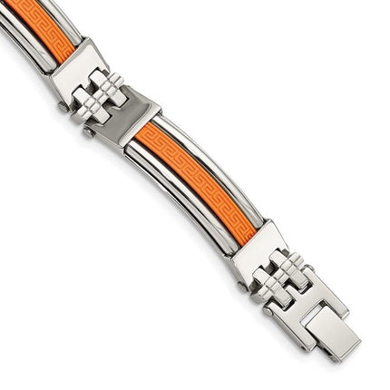 Stainless Steel Orange Rubber 9in Bracelet ,