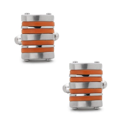 Stainless Steel Orange Rubber Striped Cuff Links ,