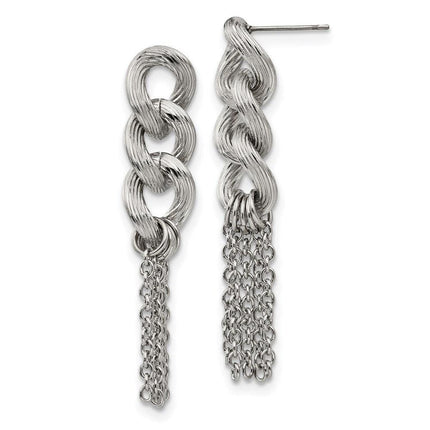 Stainless Steel Oval Chain Post Dangle Earrings ,