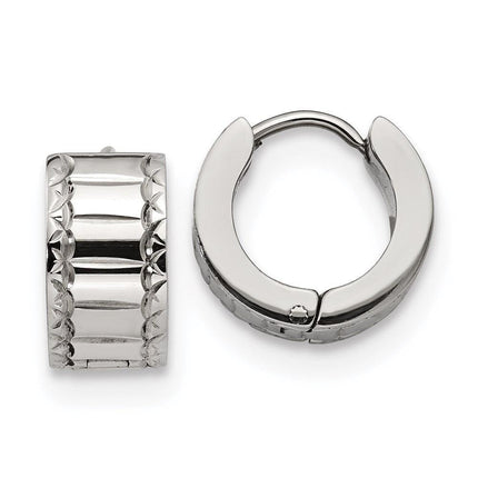 Stainless Steel Patterned Hinged Hoop Earrings ,