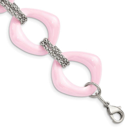 Stainless Steel Pink Ceramic Link Bracelet ,