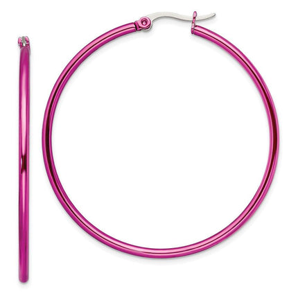 Stainless Steel Pink IP plated 48mm Hoop Earrings ,