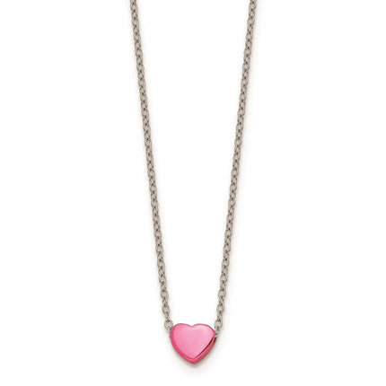Stainless Steel Pink IP-plated Polished Heart Necklace ,