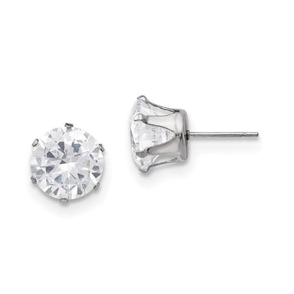Stainless Steel Polished 10mm Round CZ Stud Post Earrings ,