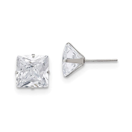 Stainless Steel Polished 10mm Square CZ Stud Post Earrings ,