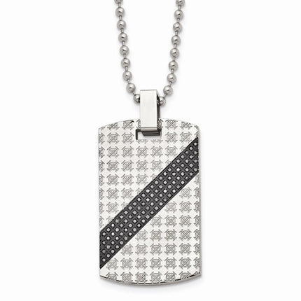 Stainless Steel Polished 1/2ct tw. Diamond Dog Tag Necklace ,