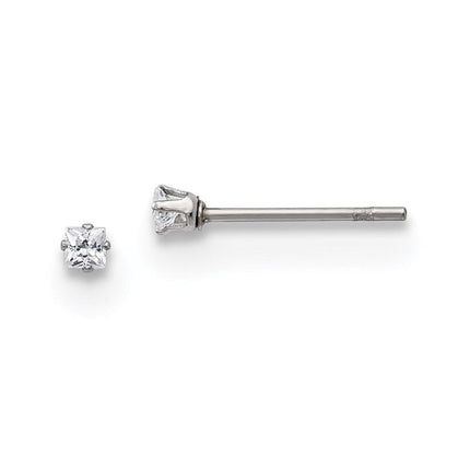 Stainless Steel Polished 2mm Square CZ Stud Post Earrings ,