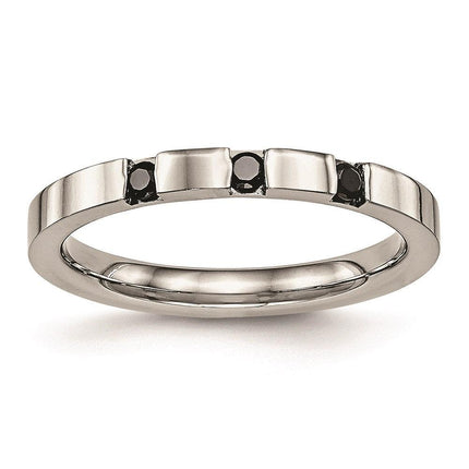 Stainless Steel Polished 3 Stone Black CZ 2.50mm Band ,