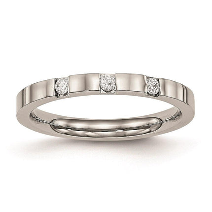 Stainless Steel Polished 3 Stone CZ 2.50mm Band ,