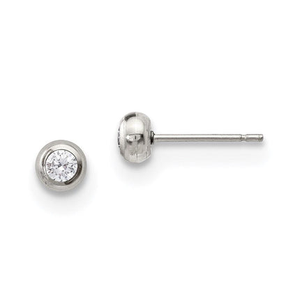 Stainless Steel Polished 3mm Bezel CZ Stud Post Earrings ,
