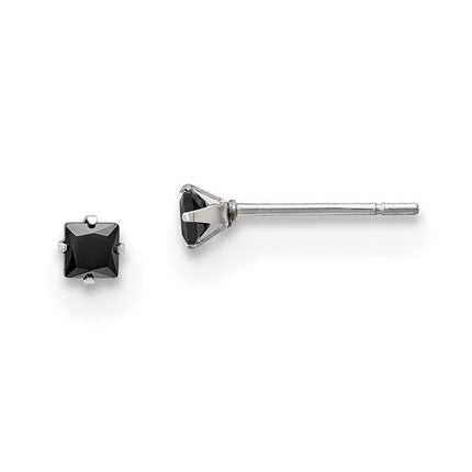 Stainless Steel Polished 3mm Black Square CZ Stud Post Earrings ,
