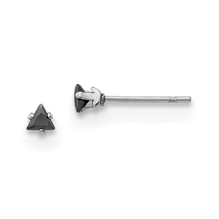 Stainless Steel Polished 3mm Black Triangle CZ Stud Post Earrings ,
