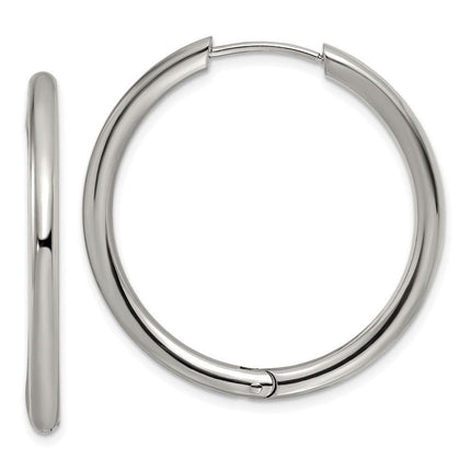 Stainless Steel Polished 3mm Hinged Hoop Earrings ,