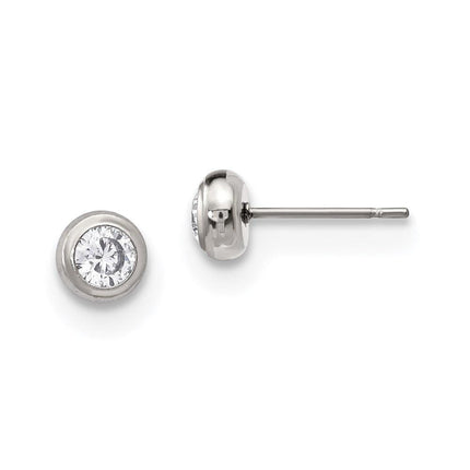 Stainless Steel Polished 4mm Bezel CZ Stud Post Earrings ,