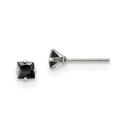 Stainless Steel Polished 4mm Black Square CZ Stud Post Earrings ,