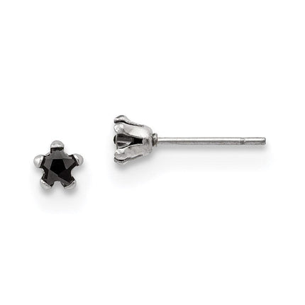 Stainless Steel Polished 4mm Black Star CZ Stud Post Earrings ,
