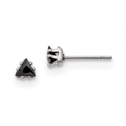 Stainless Steel Polished 4mm Black Triangle CZ Stud Post Earrings ,