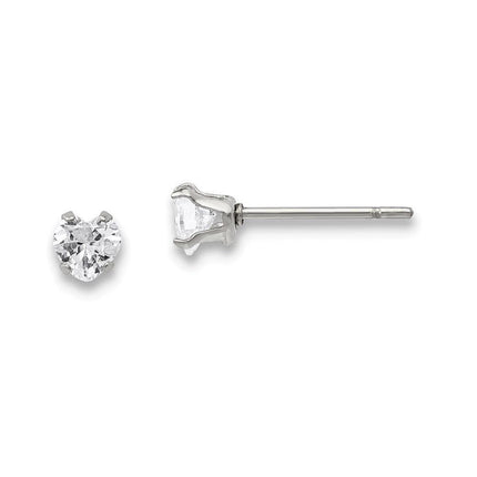 Stainless Steel Polished 4mm Heart CZ Stud Post Earrings ,