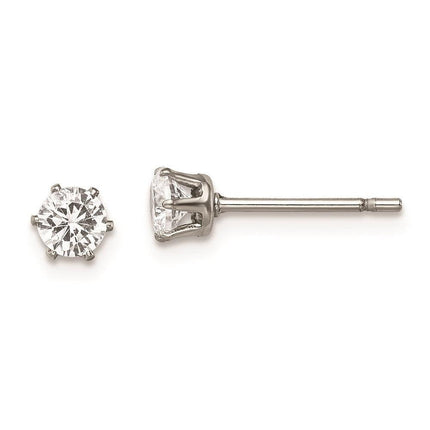 Stainless Steel Polished 4mm Round CZ Stud Post Earrings ,
