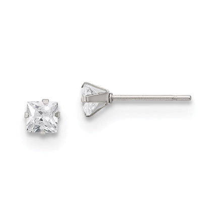 Stainless Steel Polished 4mm Square CZ Stud Post Earrings ,