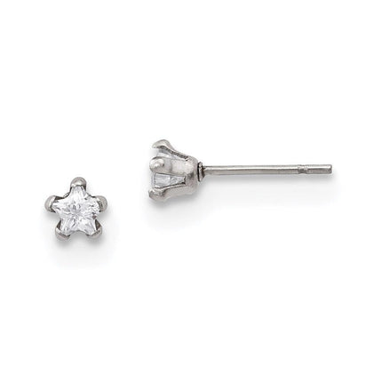 Stainless Steel Polished 4mm Star CZ Stud Post Earrings ,