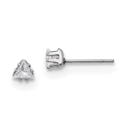 Stainless Steel Polished 4mm Triangle CZ Stud Post Earrings ,