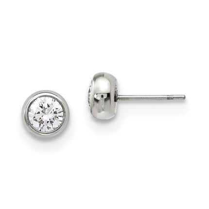 Stainless Steel Polished 5mm Bezel CZ Stud Post Earrings ,