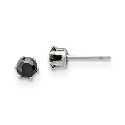 Stainless Steel Polished 5mm Black Round CZ Stud Post Earrings ,