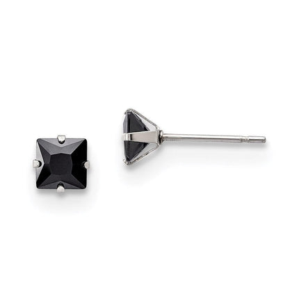 Stainless Steel Polished 5mm Black Square CZ Stud Post Earrings ,
