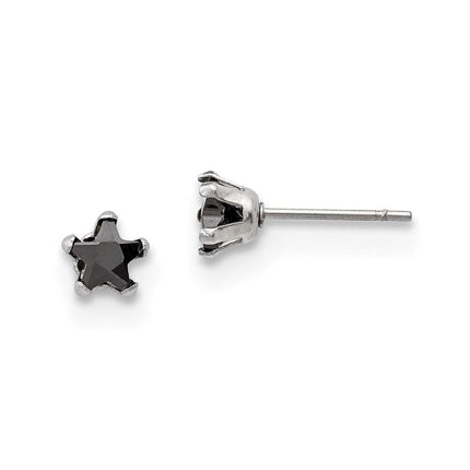 Stainless Steel Polished 5mm Black Star CZ Stud Post Earrings ,