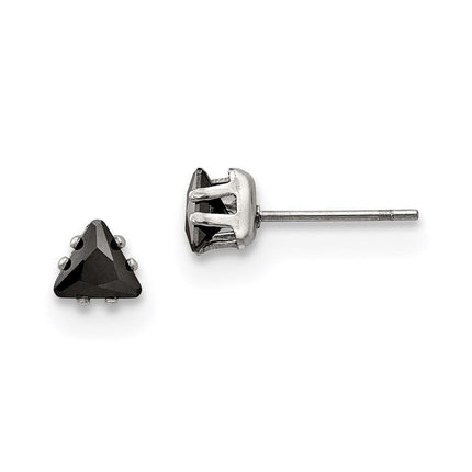 Stainless Steel Polished 5mm Black Triangle CZ Stud Post Earrings ,