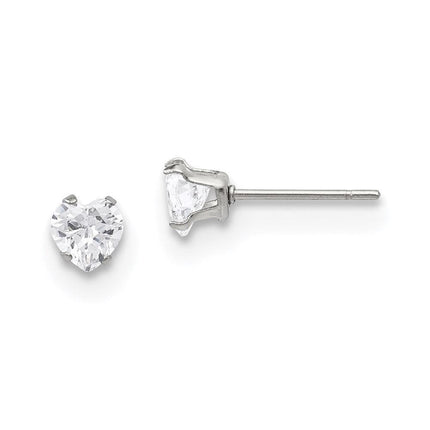 Stainless Steel Polished 5mm Heart CZ Stud Post Earrings ,