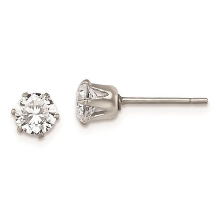 Stainless Steel Polished 5mm Round CZ Stud Post Earrings ,