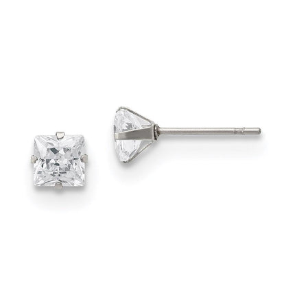 Stainless Steel Polished 5mm Square CZ Stud Post Earrings ,