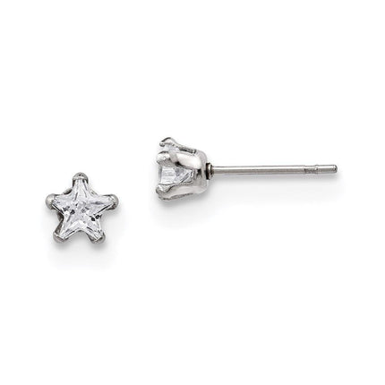 Stainless Steel Polished 5mm Star CZ Stud Post Earrings ,