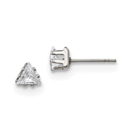 Stainless Steel Polished 5mm Triangle CZ Stud Post Earrings ,