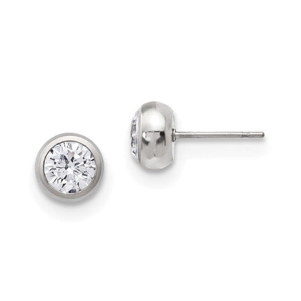 Stainless Steel Polished 6mm Bezel CZ Stud Post Earrings ,