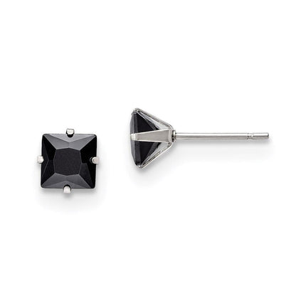 Stainless Steel Polished 6mm Black Square CZ Stud Post Earrings ,