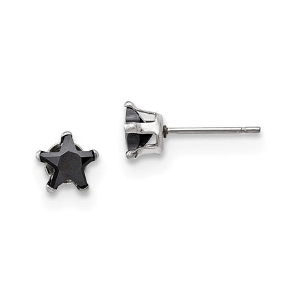 Stainless Steel Polished 6mm Black Star CZ Stud Post Earrings ,
