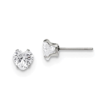 Stainless Steel Polished 6mm Heart CZ Stud Post Earrings ,